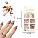 Set de uñas postizas, press on Merry Color, color sienna con forma de almendra.