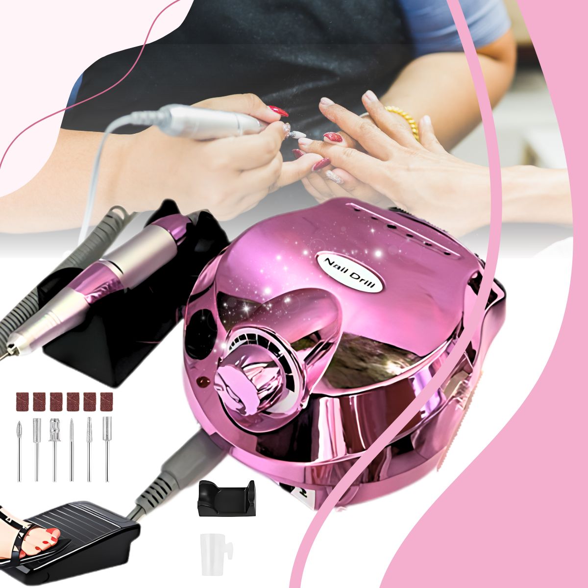 Pulidor esmeril de uñas profesional 35000Rpm, incluye pedal y kit de manicura.