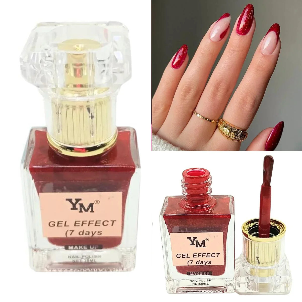 Esmalte efecto gel SIN LAMPARA, color dark red, YM.