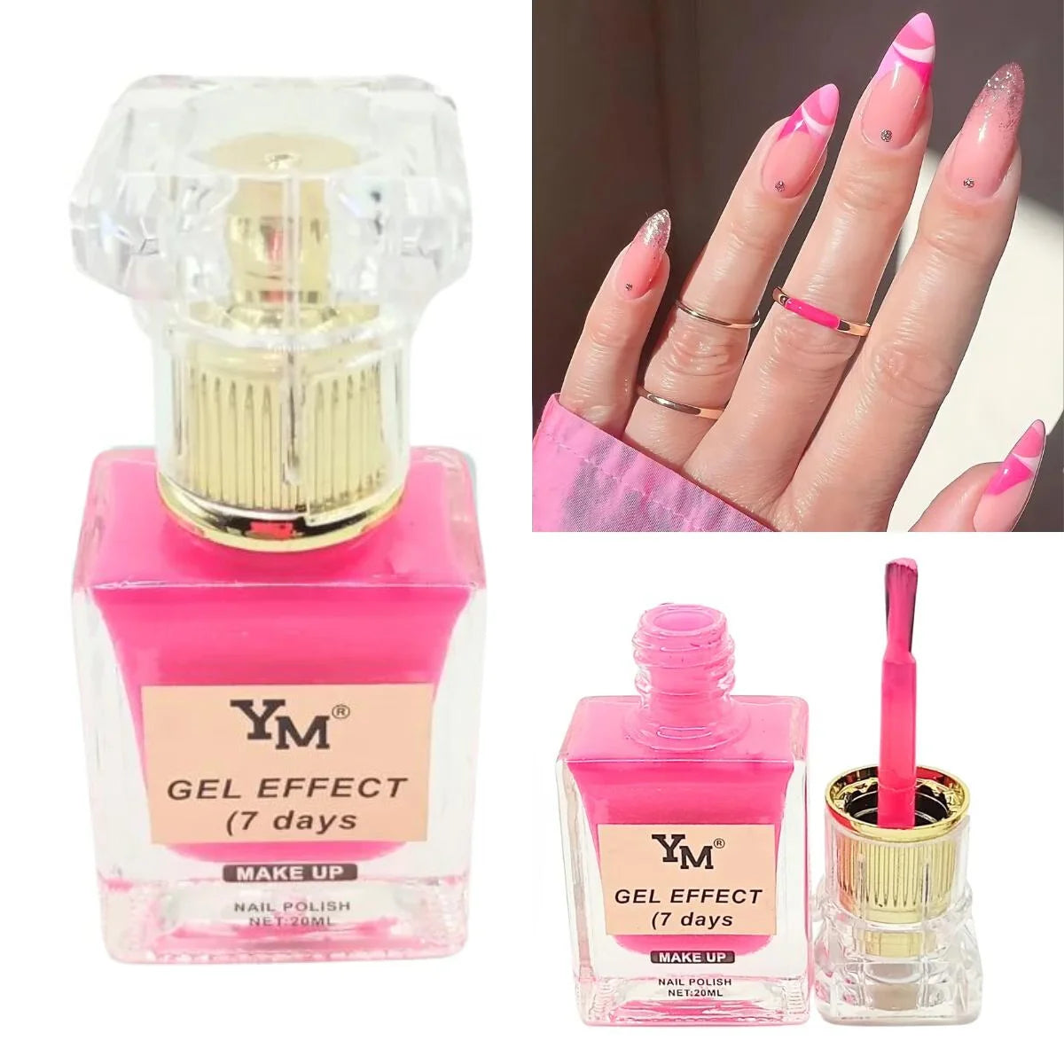 Esmalte efecto gel SIN LAMPARA, color hot pink, YM.