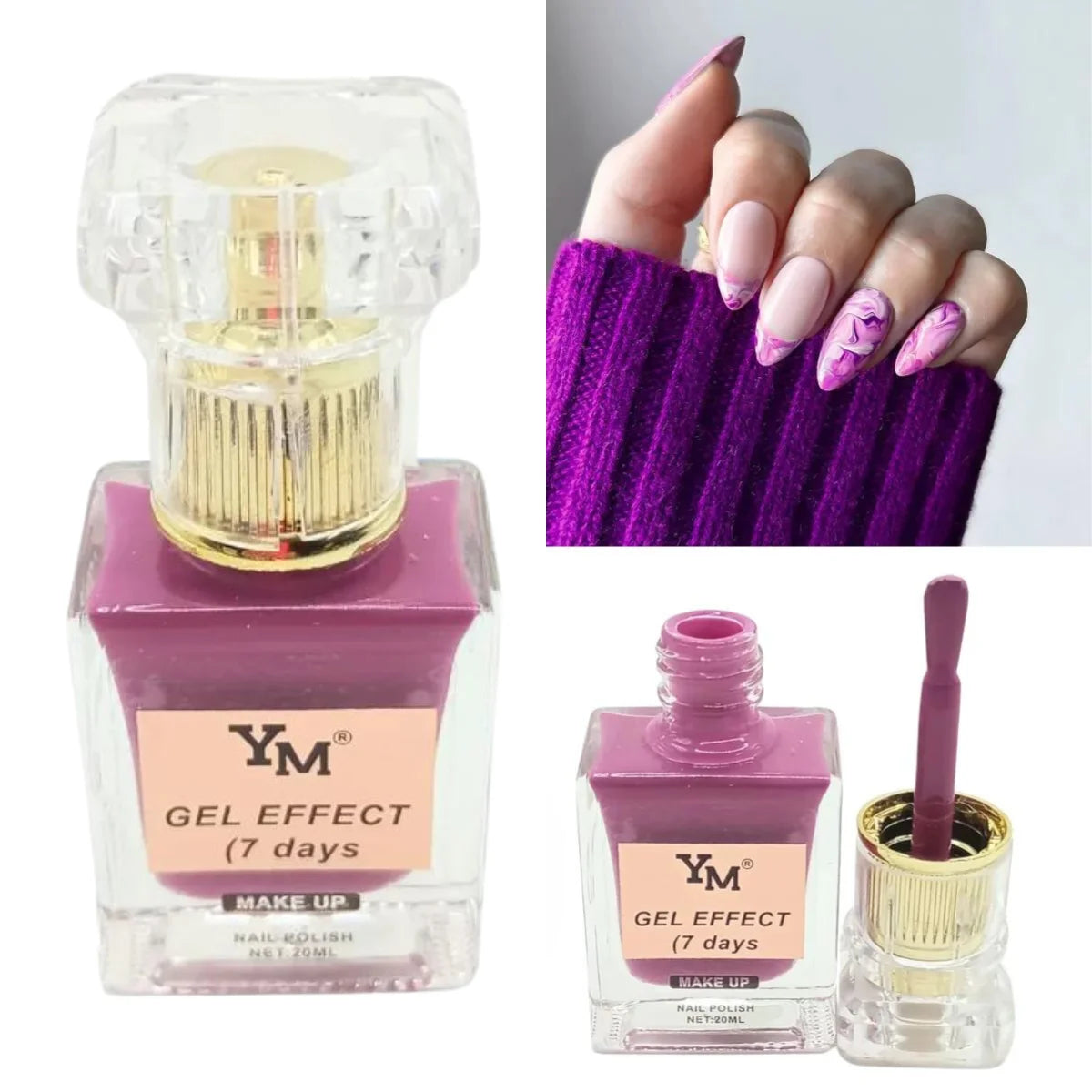 Esmalte efecto gel SIN LAMPARA, color medium violet red, YM.