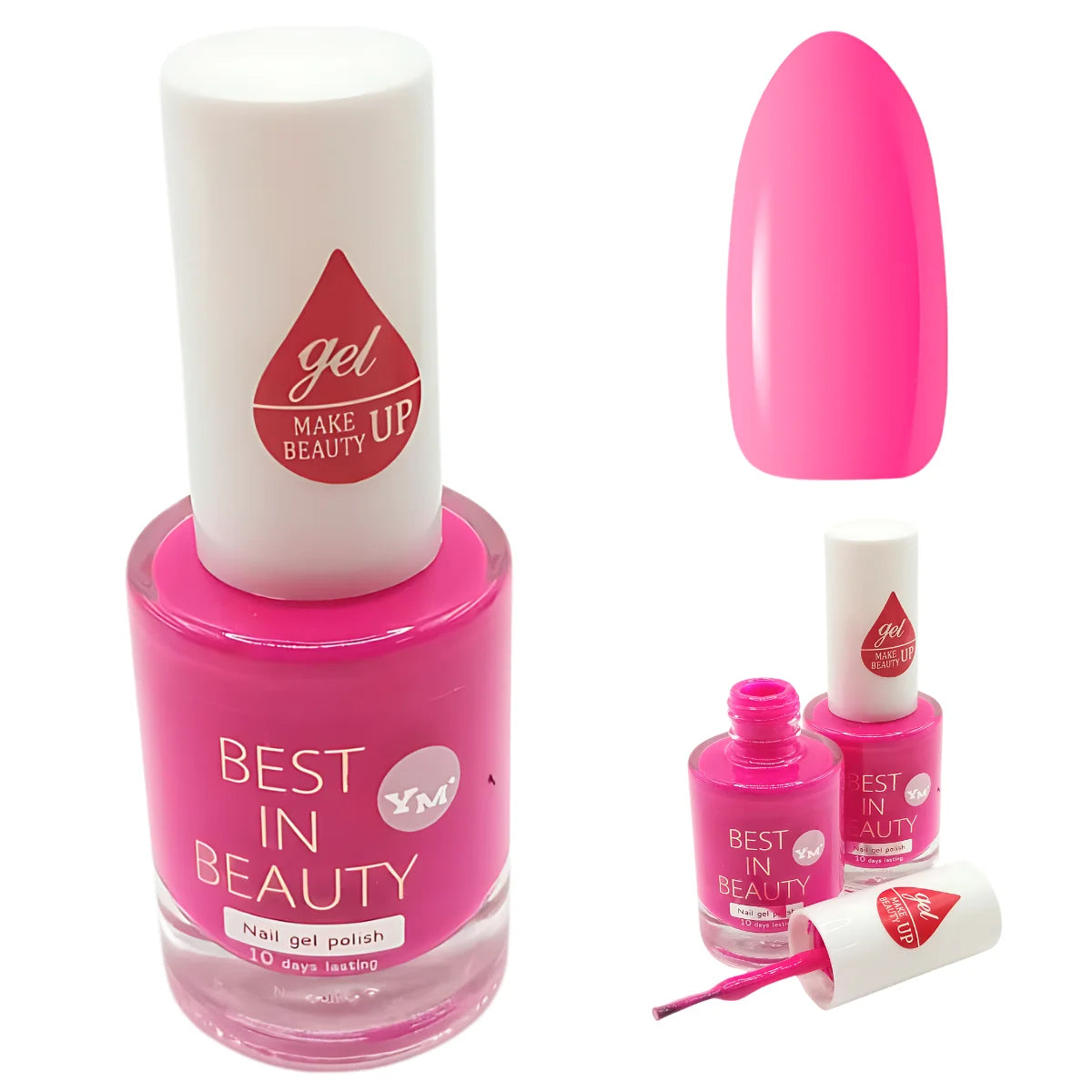 Esmalte efecto gel SIN LAMPARA semipermanente, color hot pink. Best In Beauty.