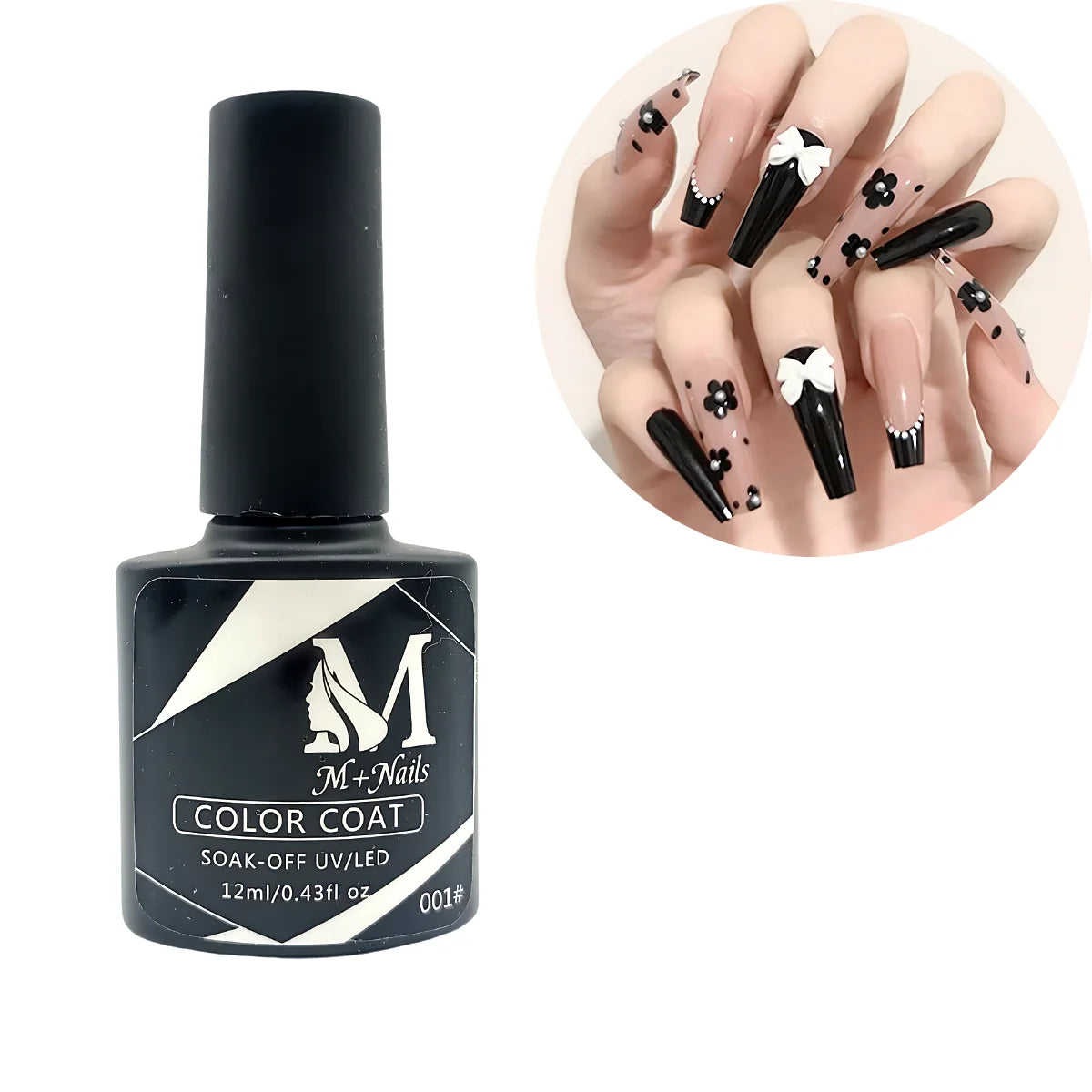 Esmalte gel UV para uñas, color negro, Coat Soak Off.