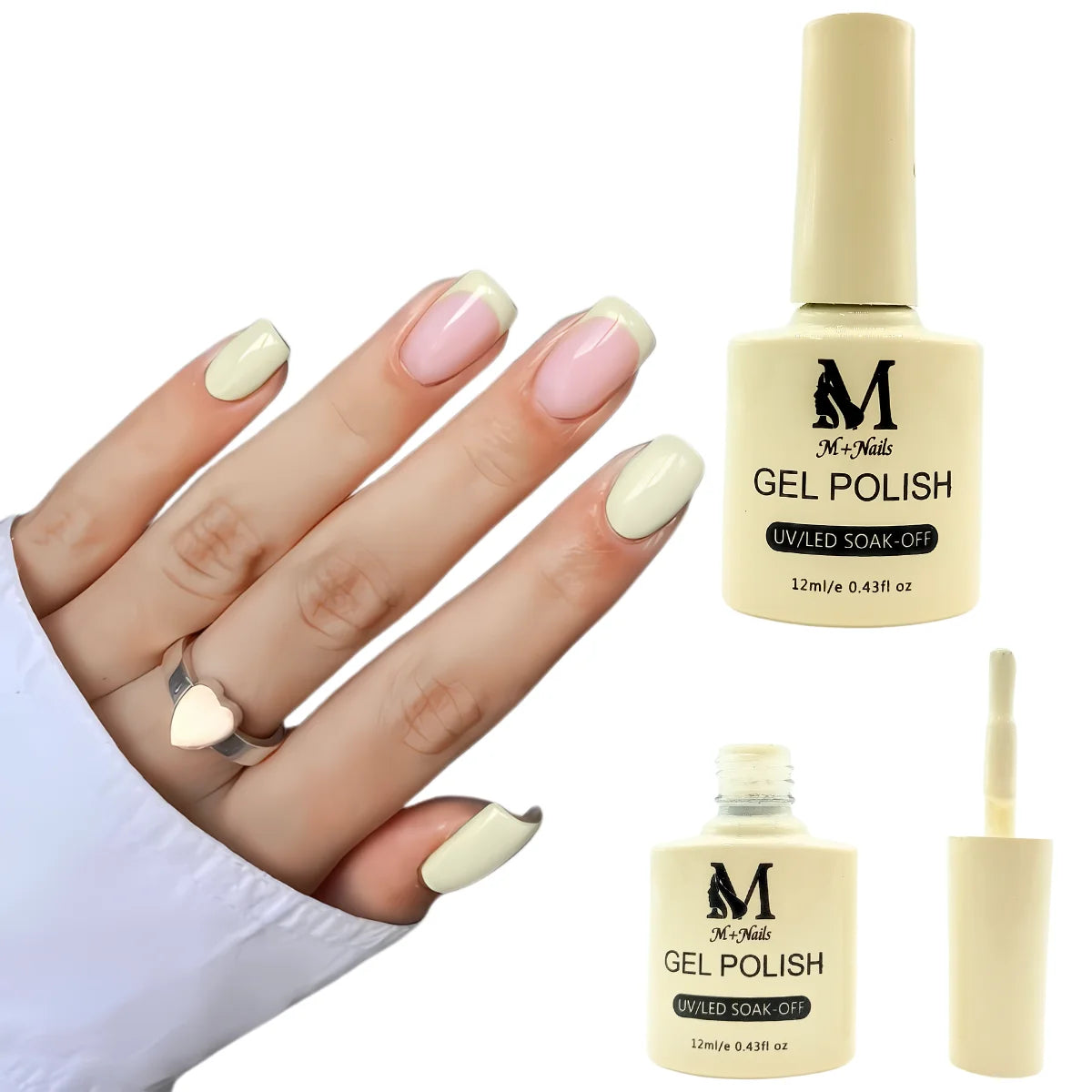 Gel polish UV/LED, color light golden yellow, soak off. M+Nails.