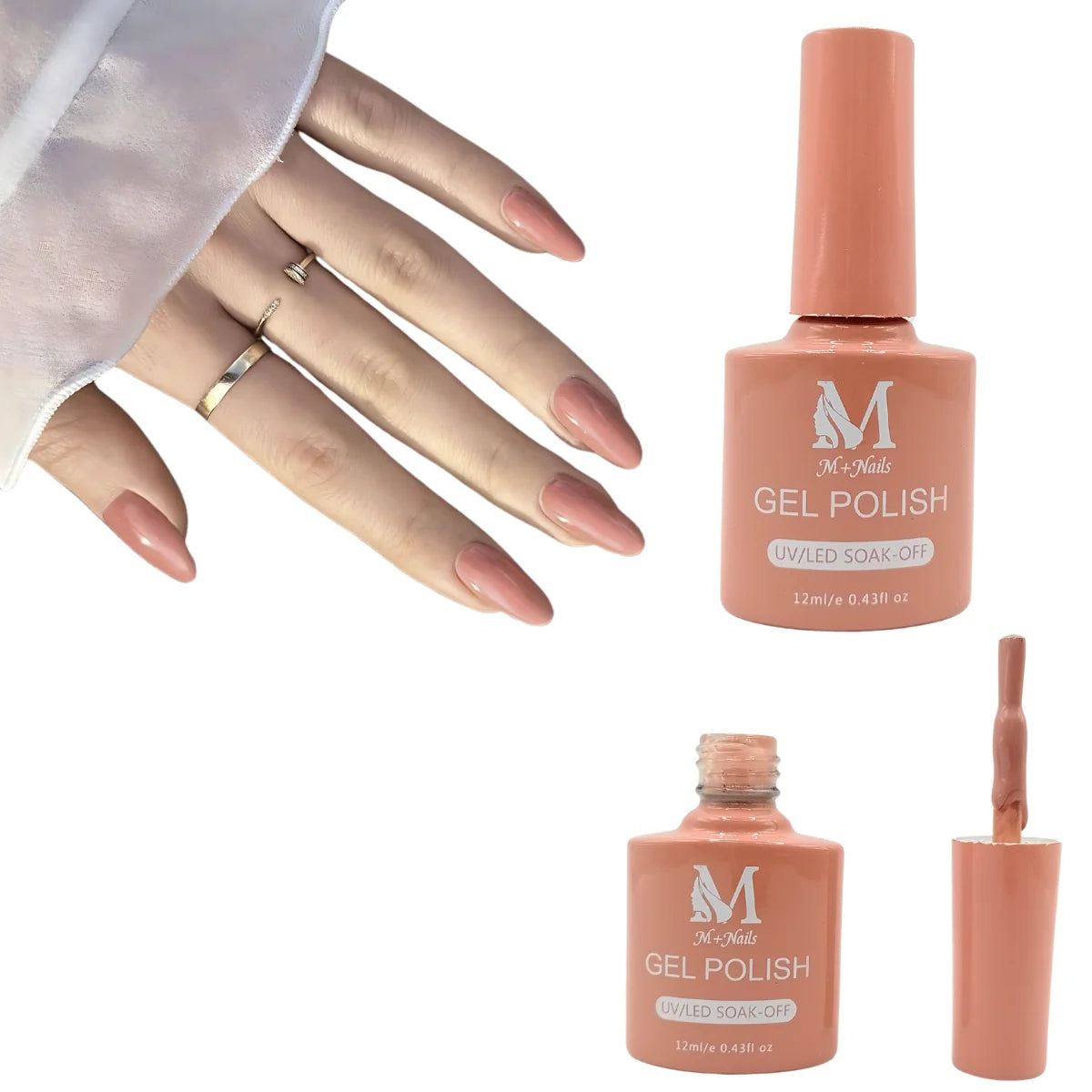 Gel polish UV/LED, color dark salmon, soak off. M+Nails.