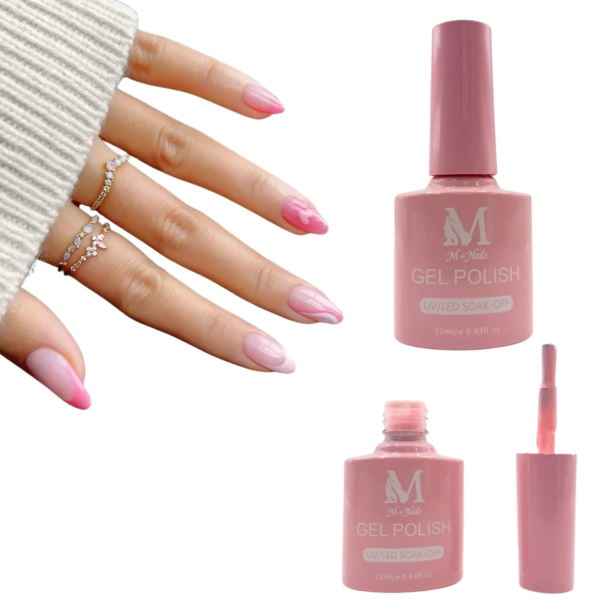 Gel polish UV/LED, color pink, soak off. M+Nails.