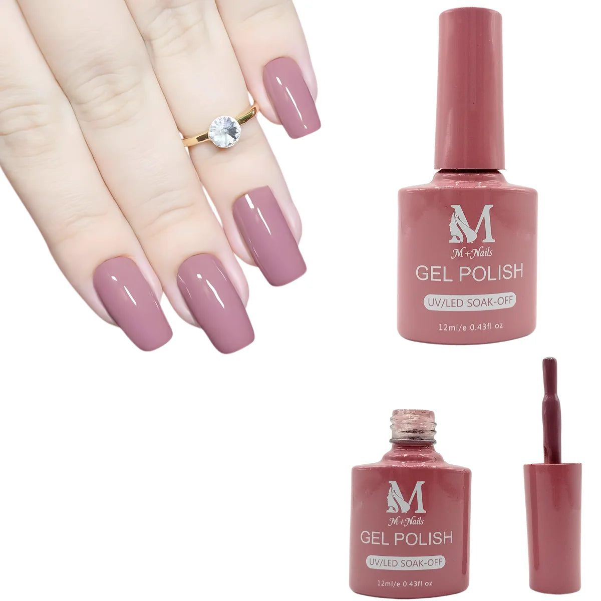 Gel polish UV/LED, color pale violet red, soak off. M+Nails.