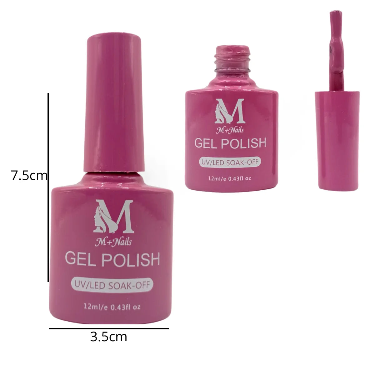 Gel polish UV/LED, color medium violet red, soak off. M+Nails.