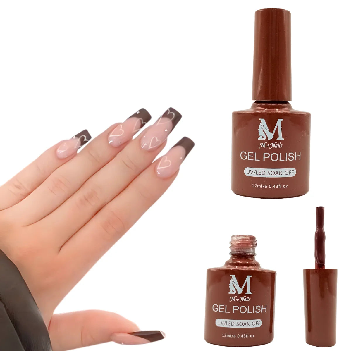 Gel polish UV/LED, color sienna, soak off. M+Nails.