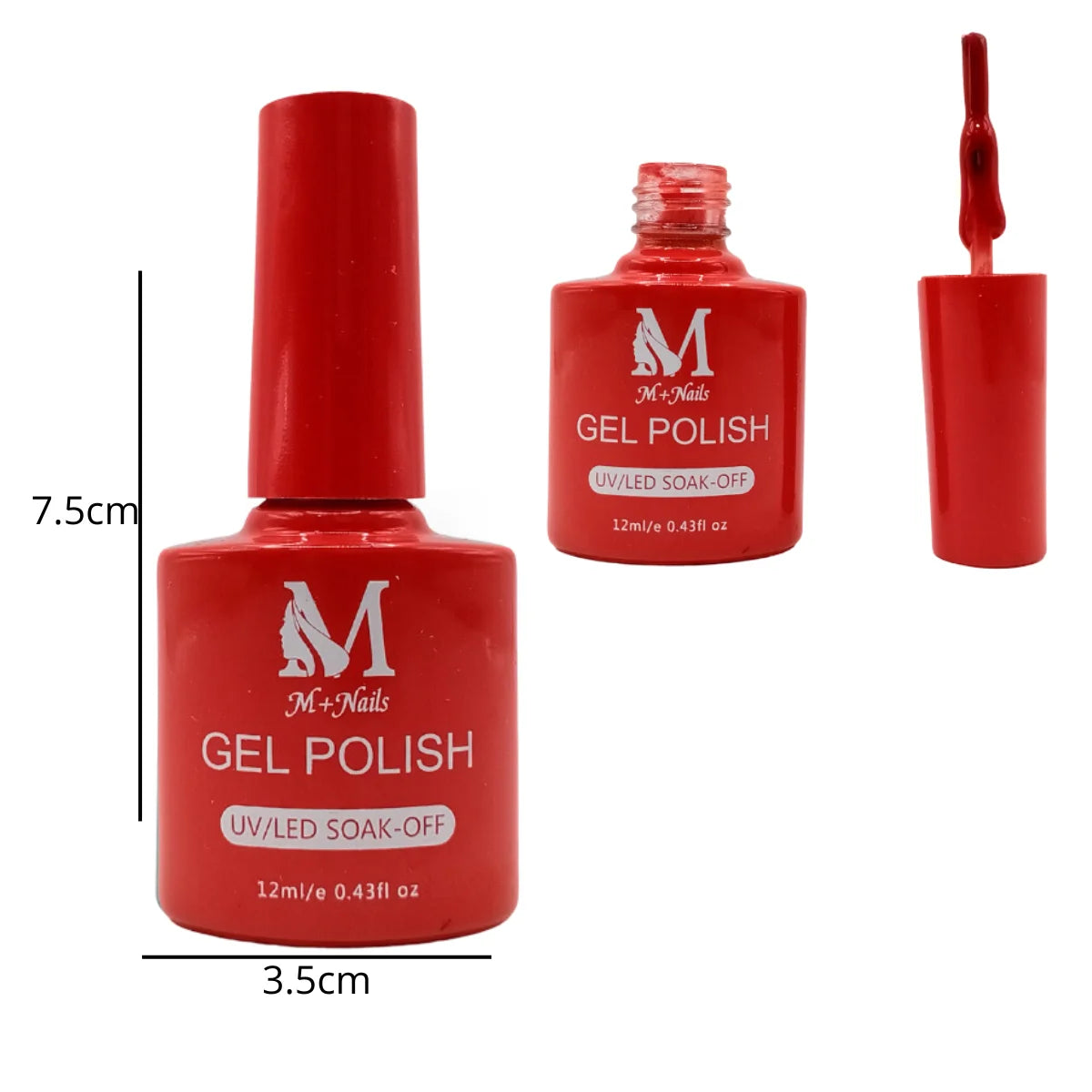 Gel polish UV/LED, color red, soak off. M+Nails.