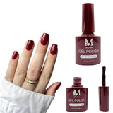 Gel polish UV/LED, color maroon, soak off. M+Nails.