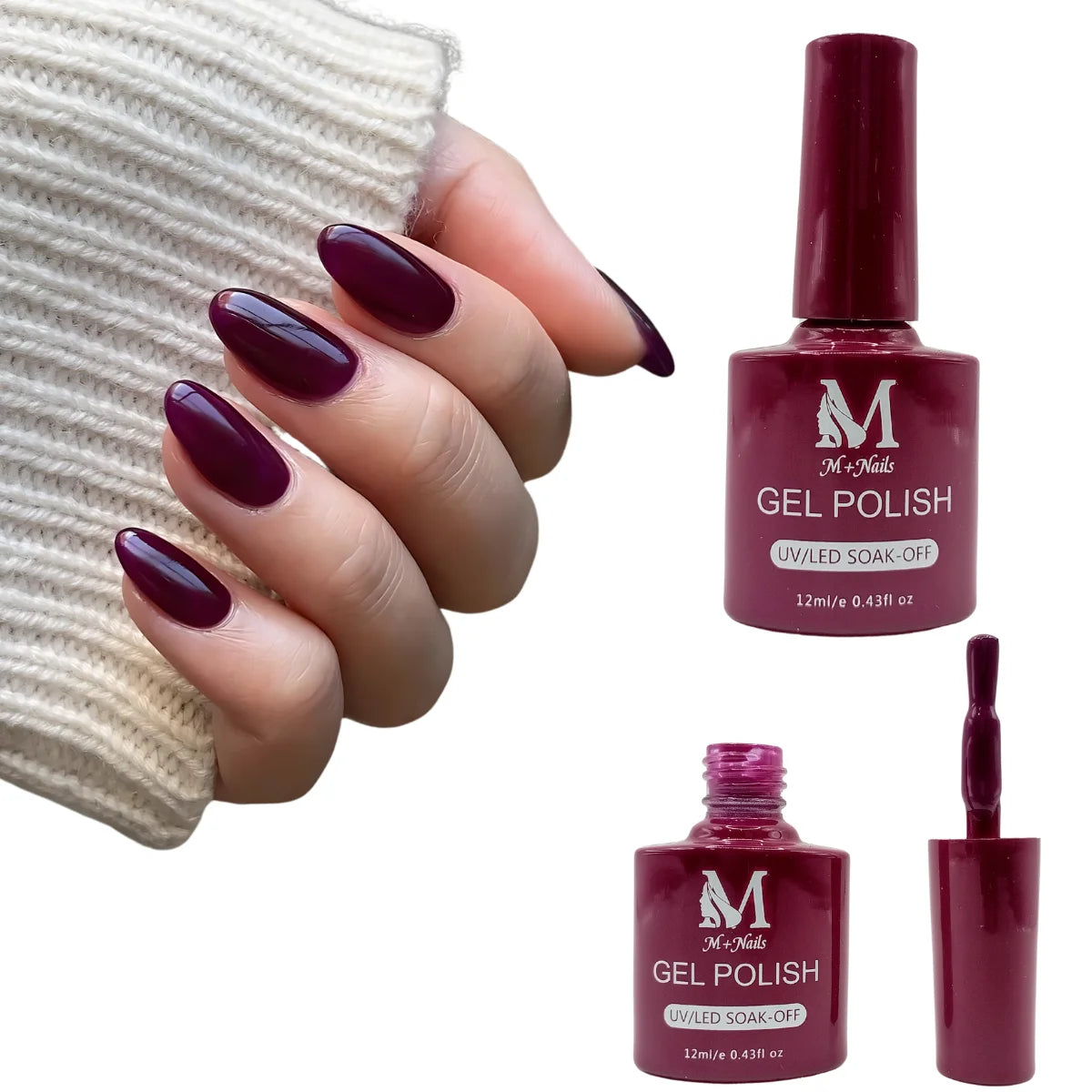 Gel polish UV/LED, color purple, soak off. M+Nails.