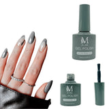 Gel polish UV/LED, color light slate grey, soak off. M+Nails.