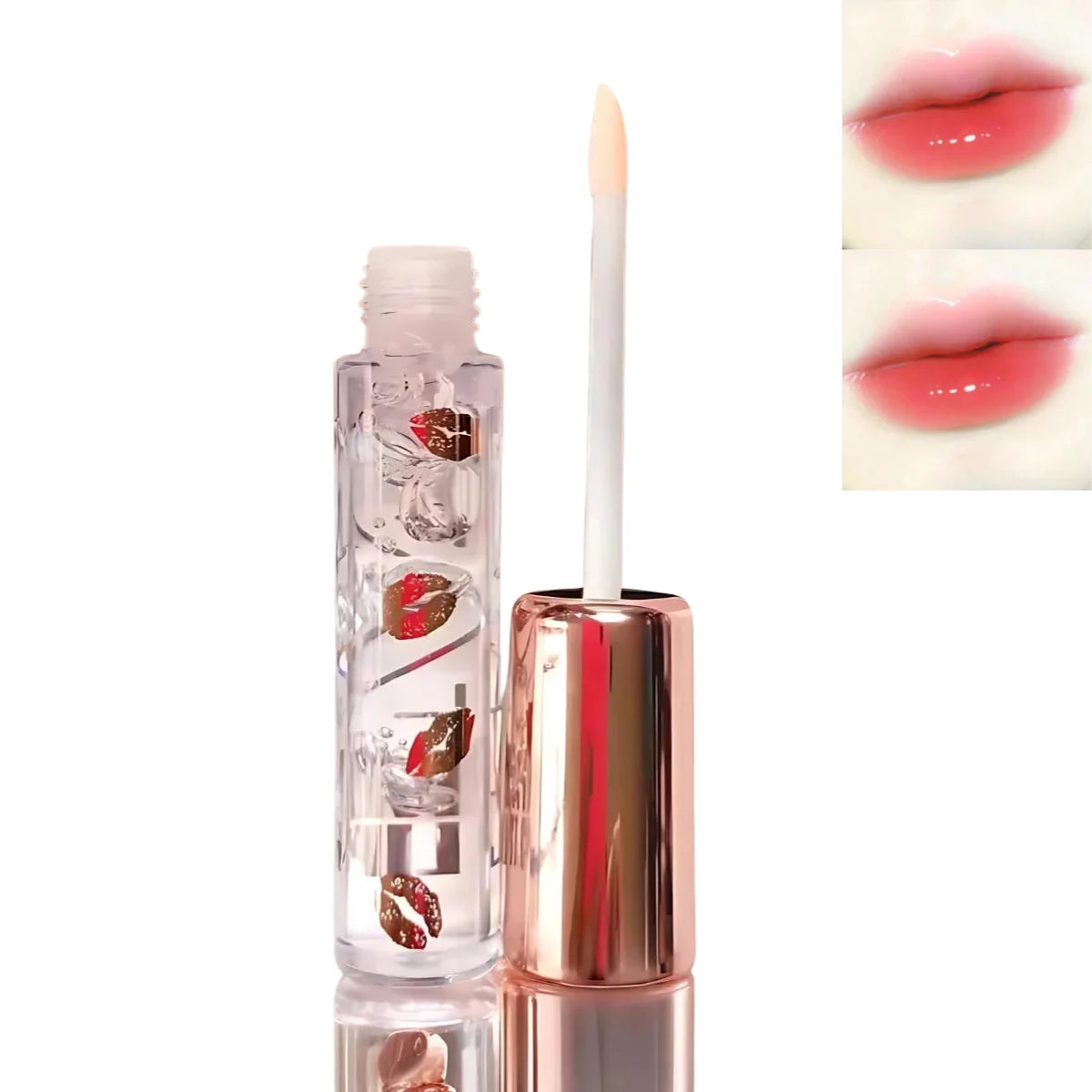 Brillo de labios voluminizador con aceite hidratante.