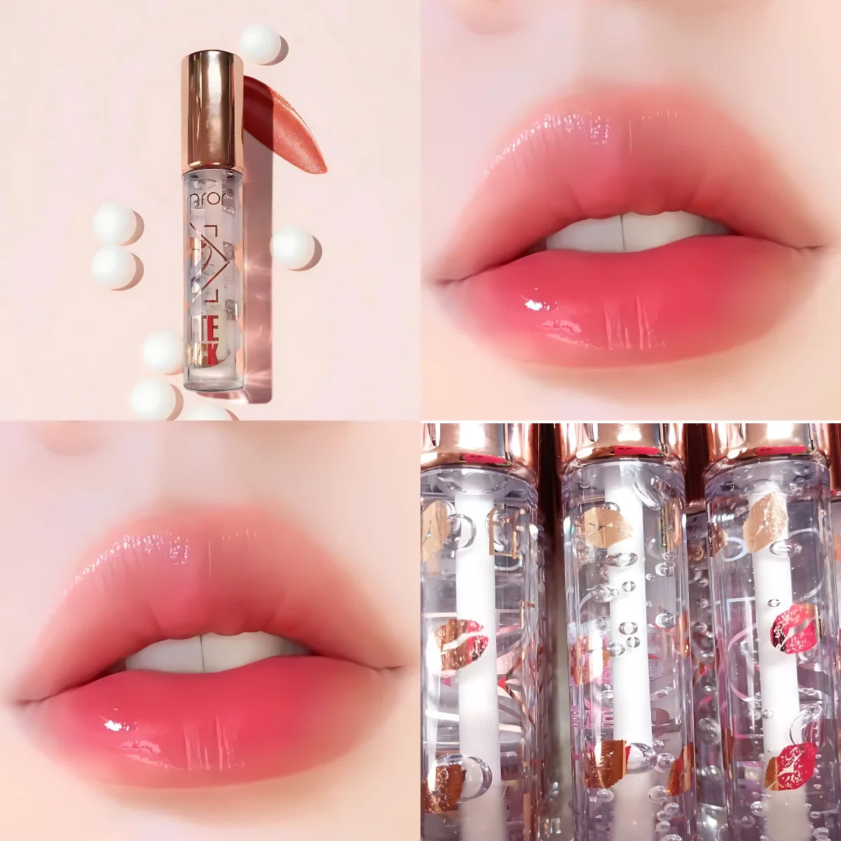 Brillo de labios voluminizador con aceite hidratante.