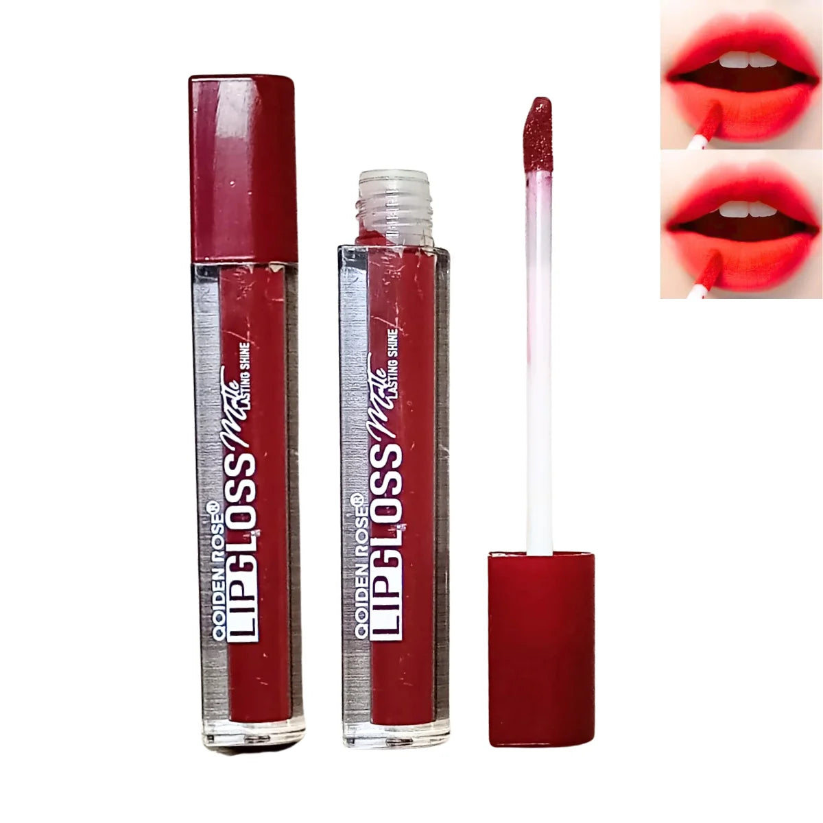 Labial mate de alta pigmentación en tonalidades rojo y café, Golden Rose.