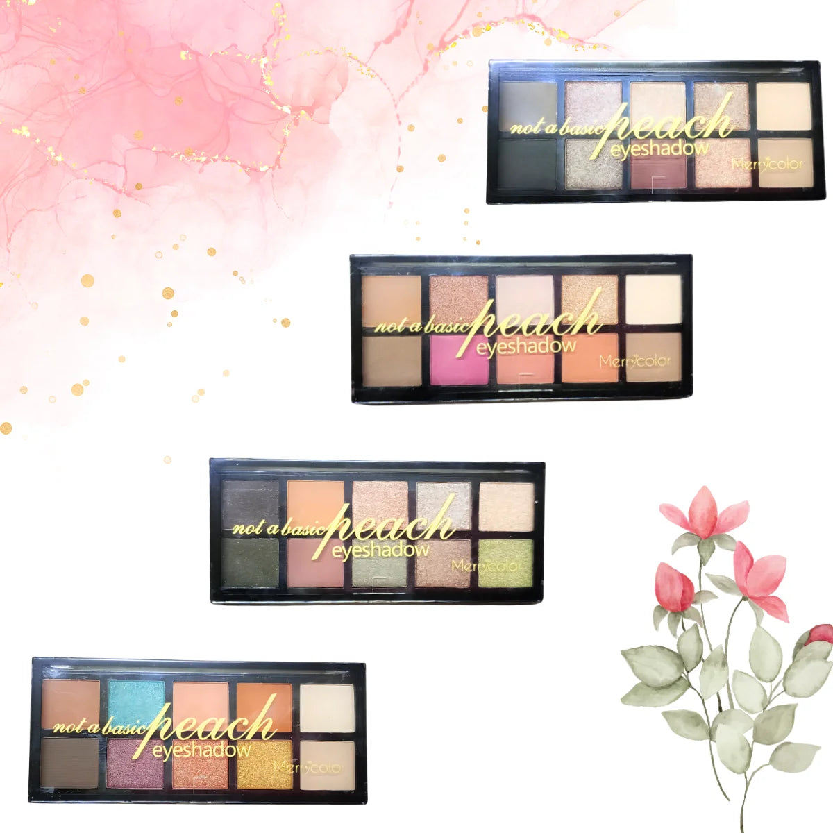 Paleta de sombras Merry color Peach con 10 tonos en 4 presentaciones