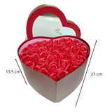 Caja de regalo con forma de corazón, color rojo, con ventana transparente con 43 rosas de jabón. Ideal para regalo.