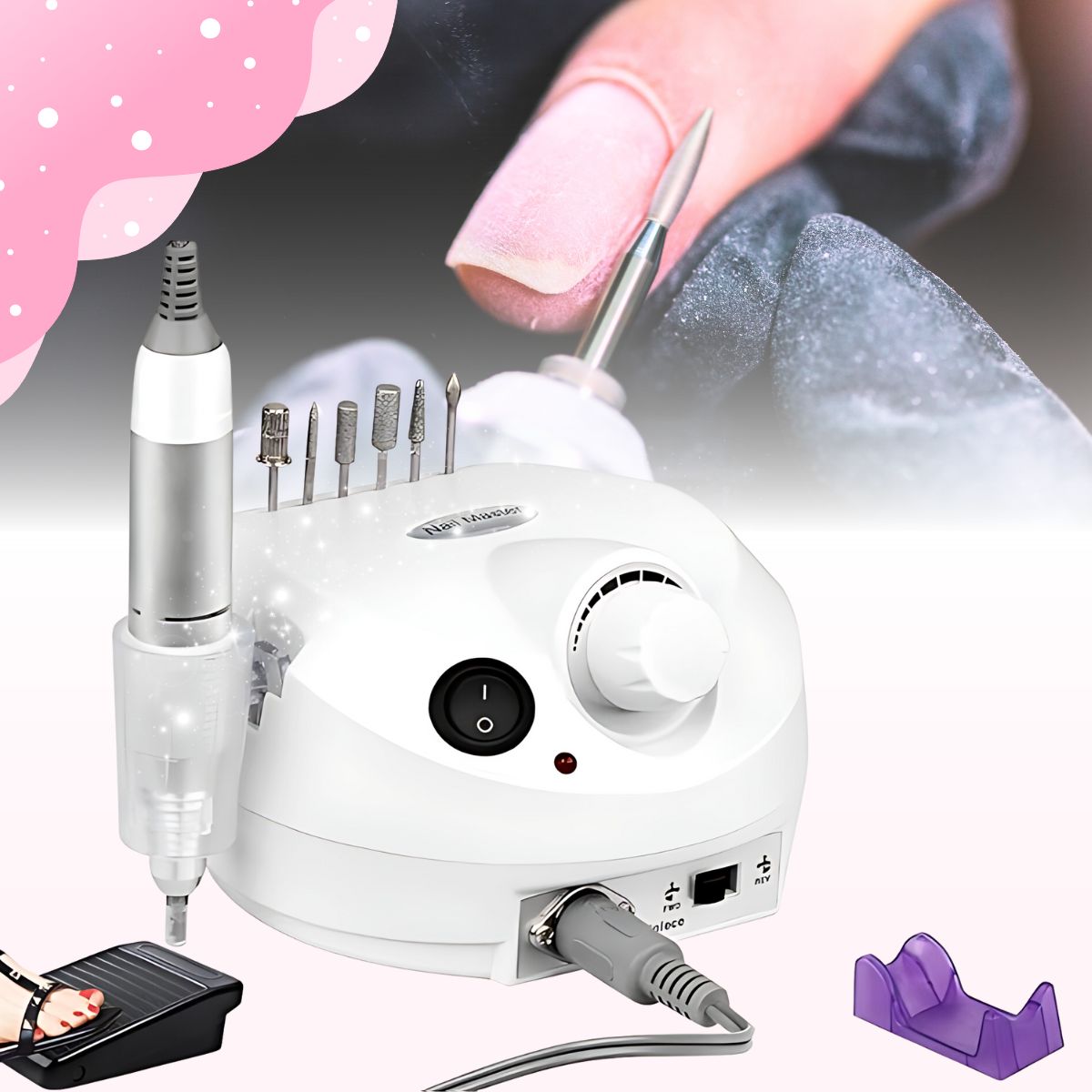 Pulidor esmeril de uñas profesional 35000Rpm, incluye pedal y kit de manicura.