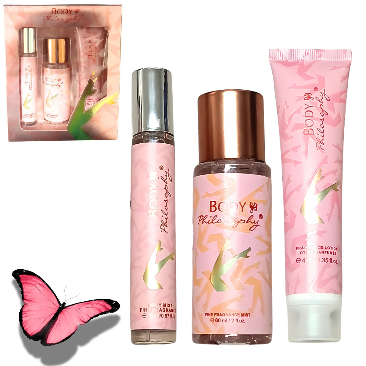 Set de 3 Piezas. Splash, Crema Body, Spray. BODY Philosophy