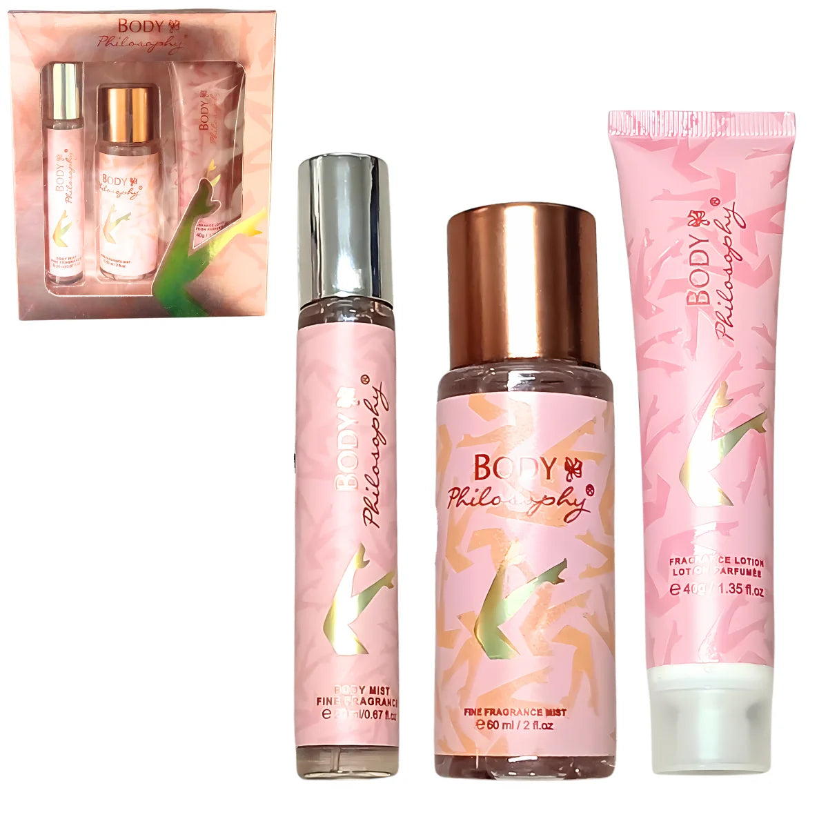 Set de 3 Piezas. Splash, Crema Body, Spray. BODY Philosophy