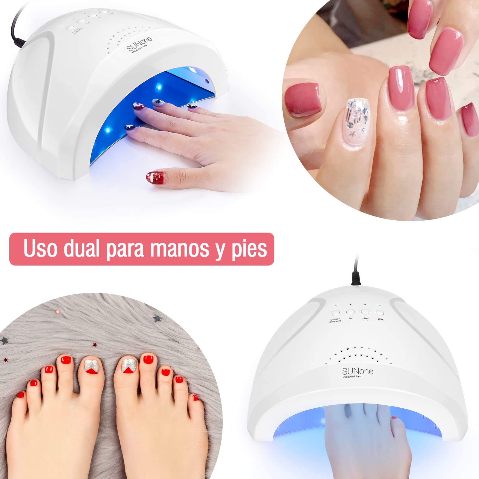 Lámpara de uñas UV/Led SUNone 48w con sensor automático y 3 ajustes de temporizador.