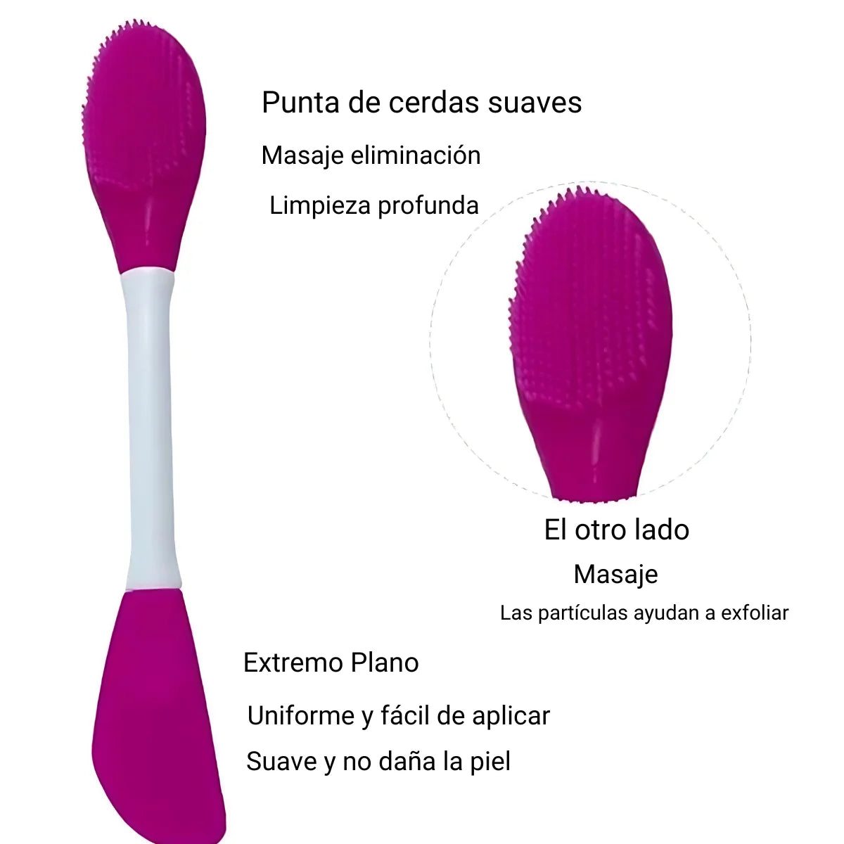 Cepillo limpieza facial y espatula facial de silicona 2 en 1.