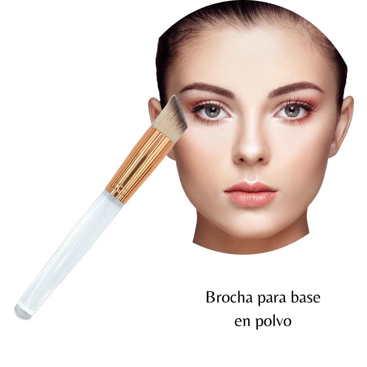 Brocha de maquillaje liquido y polvo. Corte diagonal para definir el rostro.