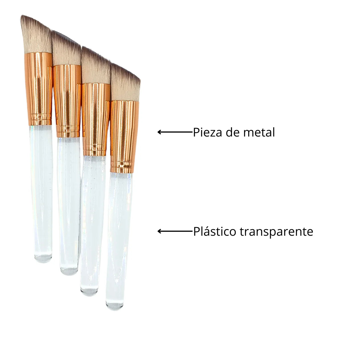 Brocha de maquillaje liquido y polvo. Corte diagonal para definir el rostro.