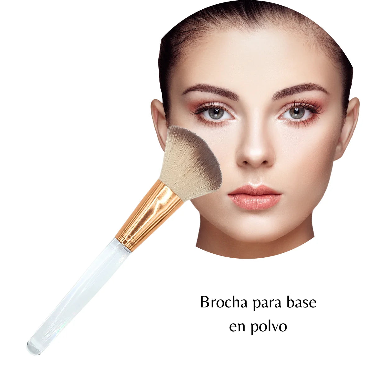 Brocha de maquillaje para polvo. Forma semidiagonal, cerdas ultra suaves.