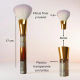 Brocha de maquillaje profesional, aplicador para polvos, Diseño con glitter 3 colores.