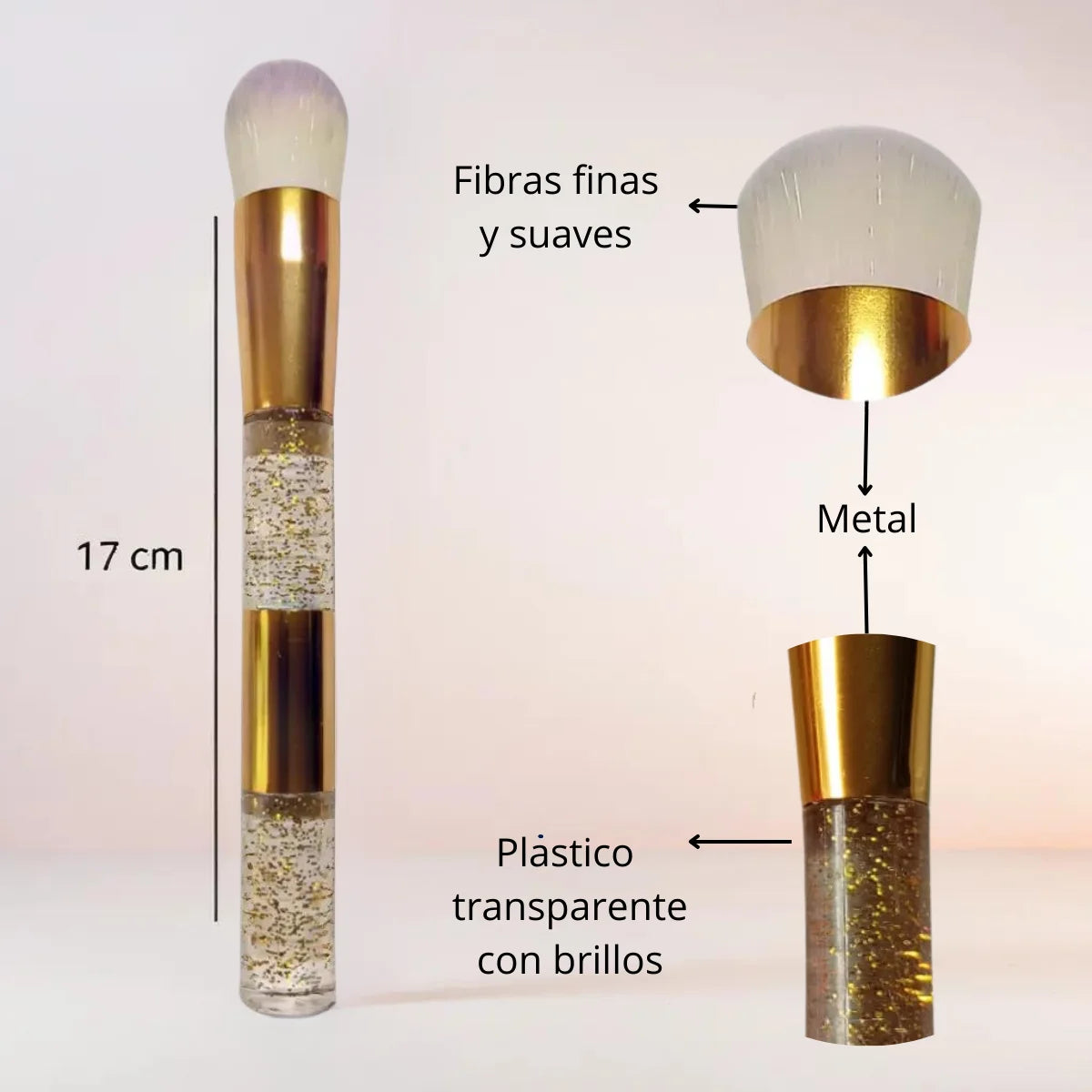 Brocha de maquillaje redonda. Ideal para aplicar rubor. Diseño en glitter. 12 pzas.