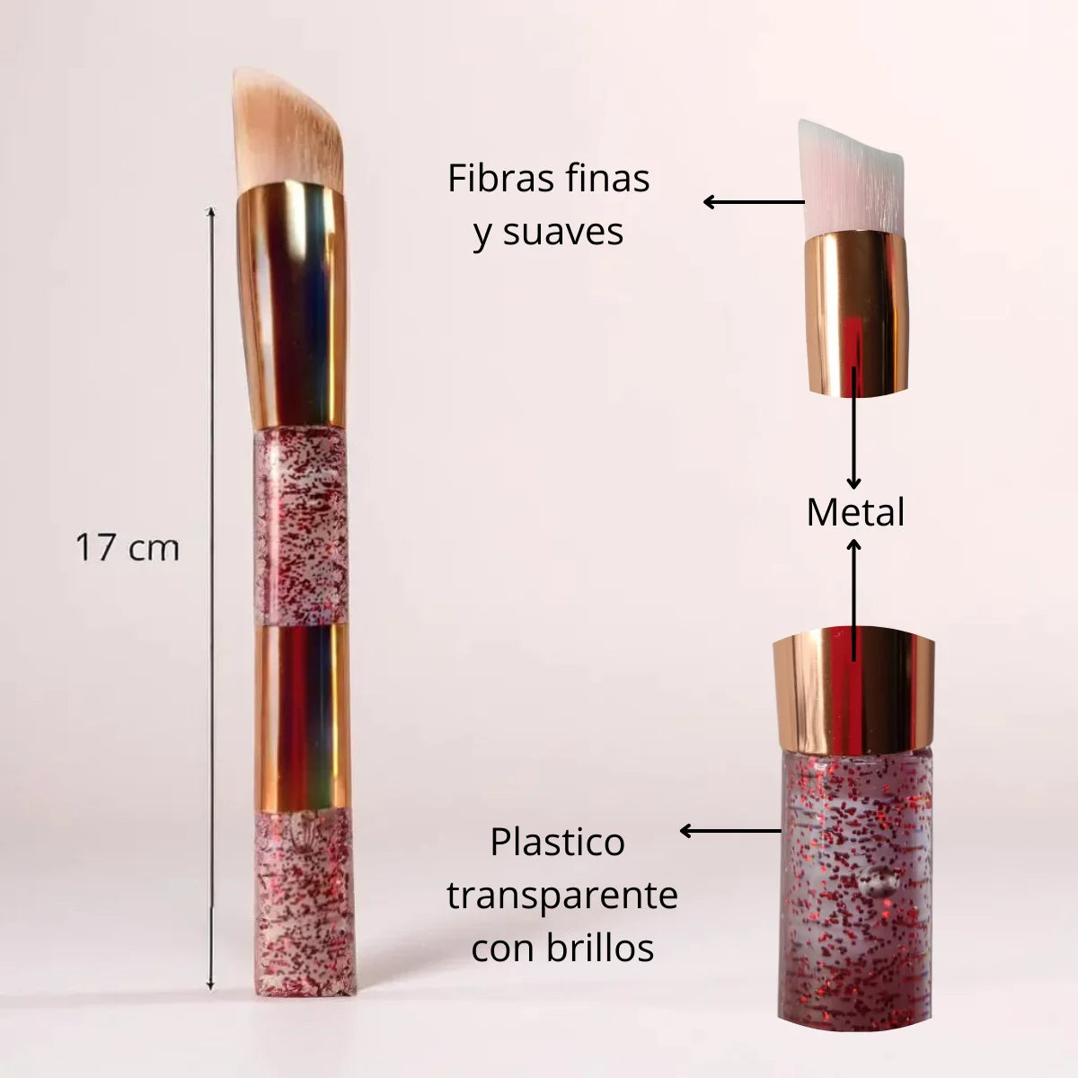 Brocha de maquillaje profesional, aplicador para blush. Diseño en glitter 3 colores.