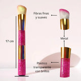 Brocha de maquillaje profesional, aplicador para blush. Diseño en glitter 3 colores.