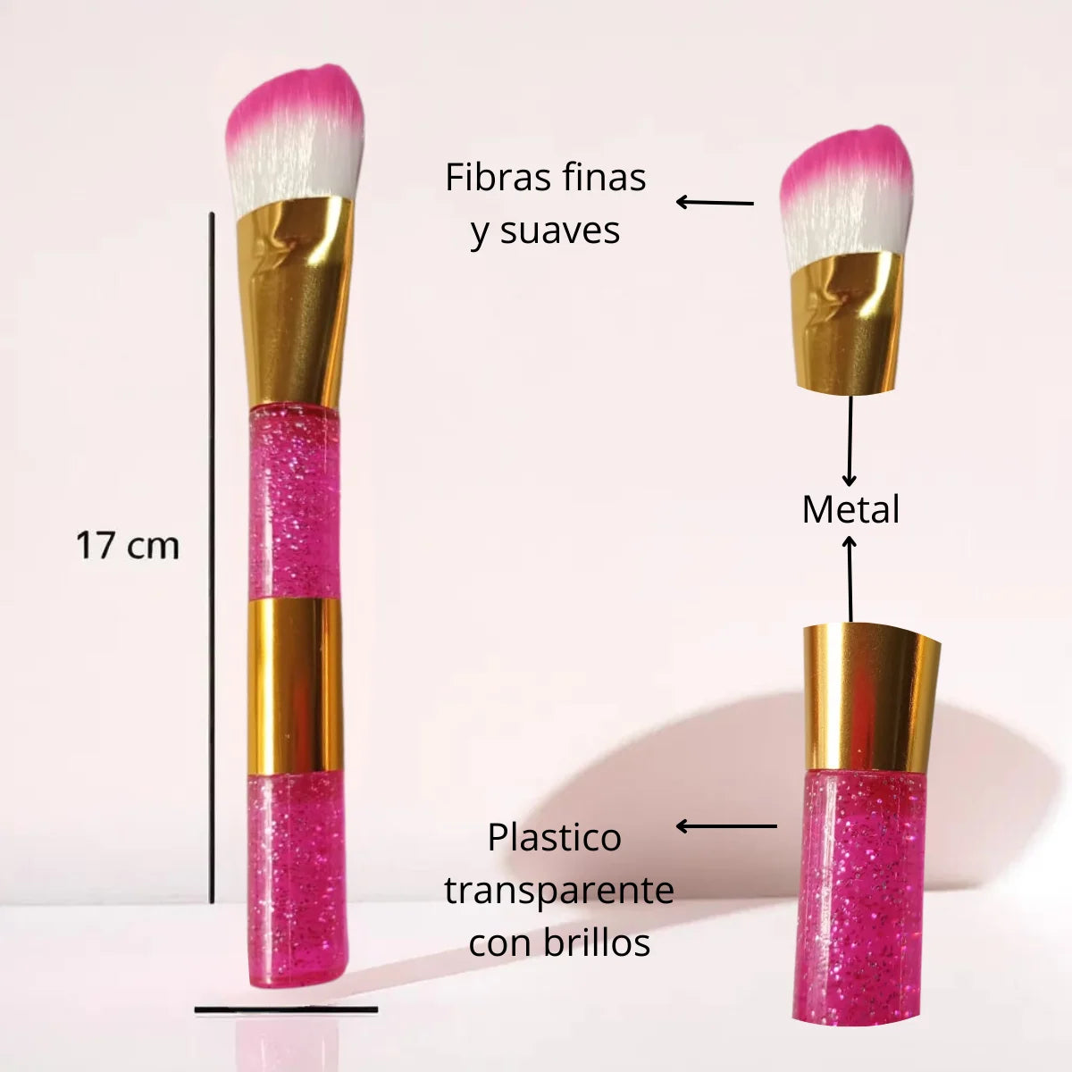 Brocha de maquillaje profesional, aplicador para base. Diseño glitter 3 colores.