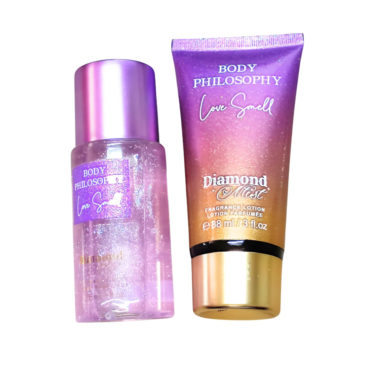 Dúo crema y Body Splash. Fragancia brillante Diamond Mist.