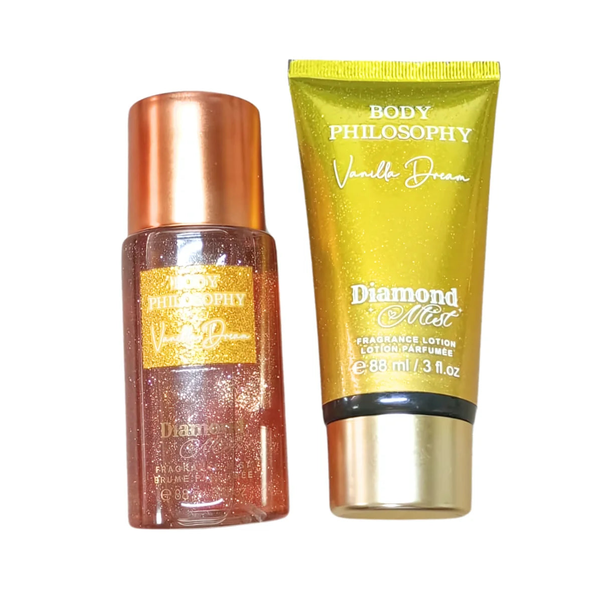 Dúo crema y Body Splash. Fragancia brillante Diamond Mist.