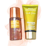 Dúo crema y Body Splash. Fragancia brillante Diamond Mist.