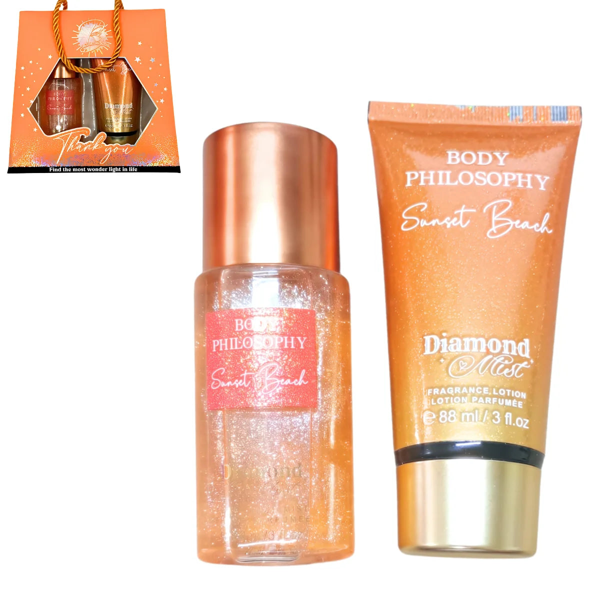 Dúo crema y Body Splash. Fragancia brillante Diamond Mist.