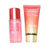 Dúo crema y Body Splash. Fragancia brillante Diamond Mist.