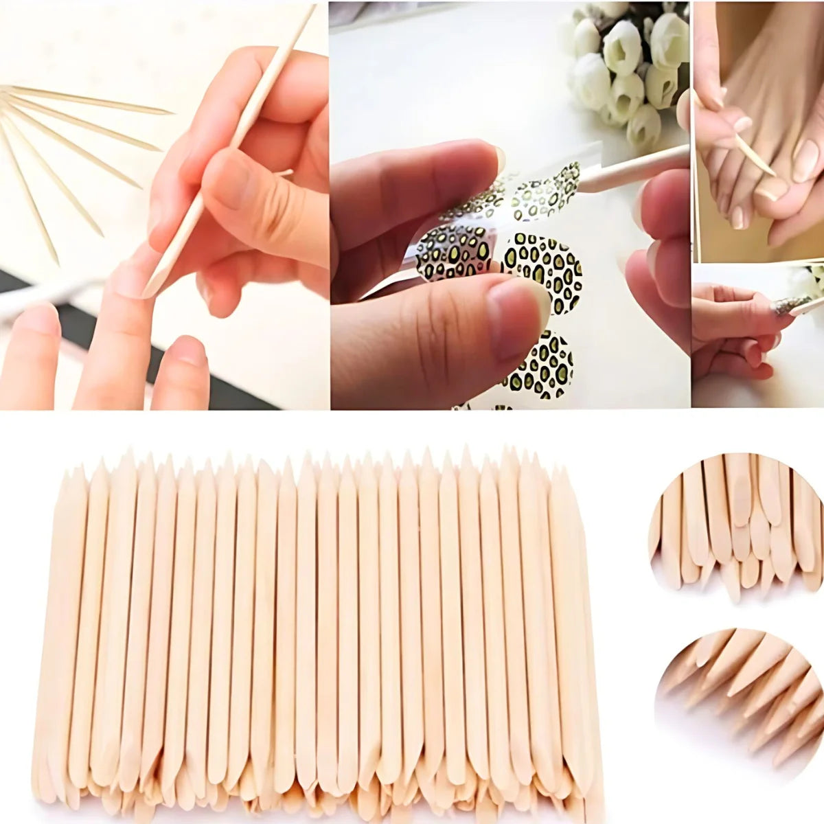 Palitos de naranjo madera para uñas cutículas, empujador y removedor de cutículas multifuncional para manicura y pedicura