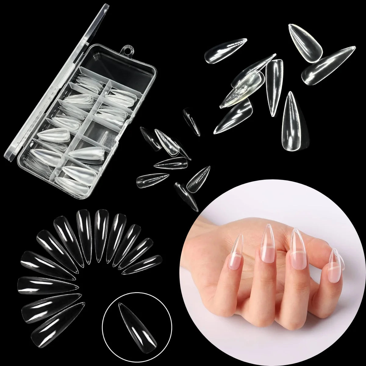 Puntas de uñas postizas para salón de manicura, sistema de extensión de uñas postizas, redondas.