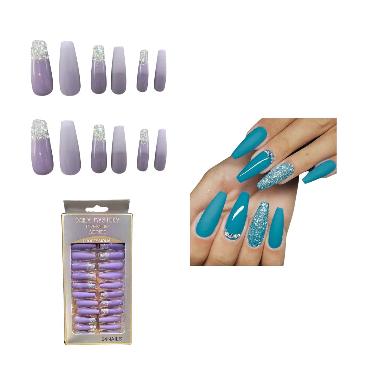 Set 24 Piezas Uñas Postizas Largas Nail fairy premium series