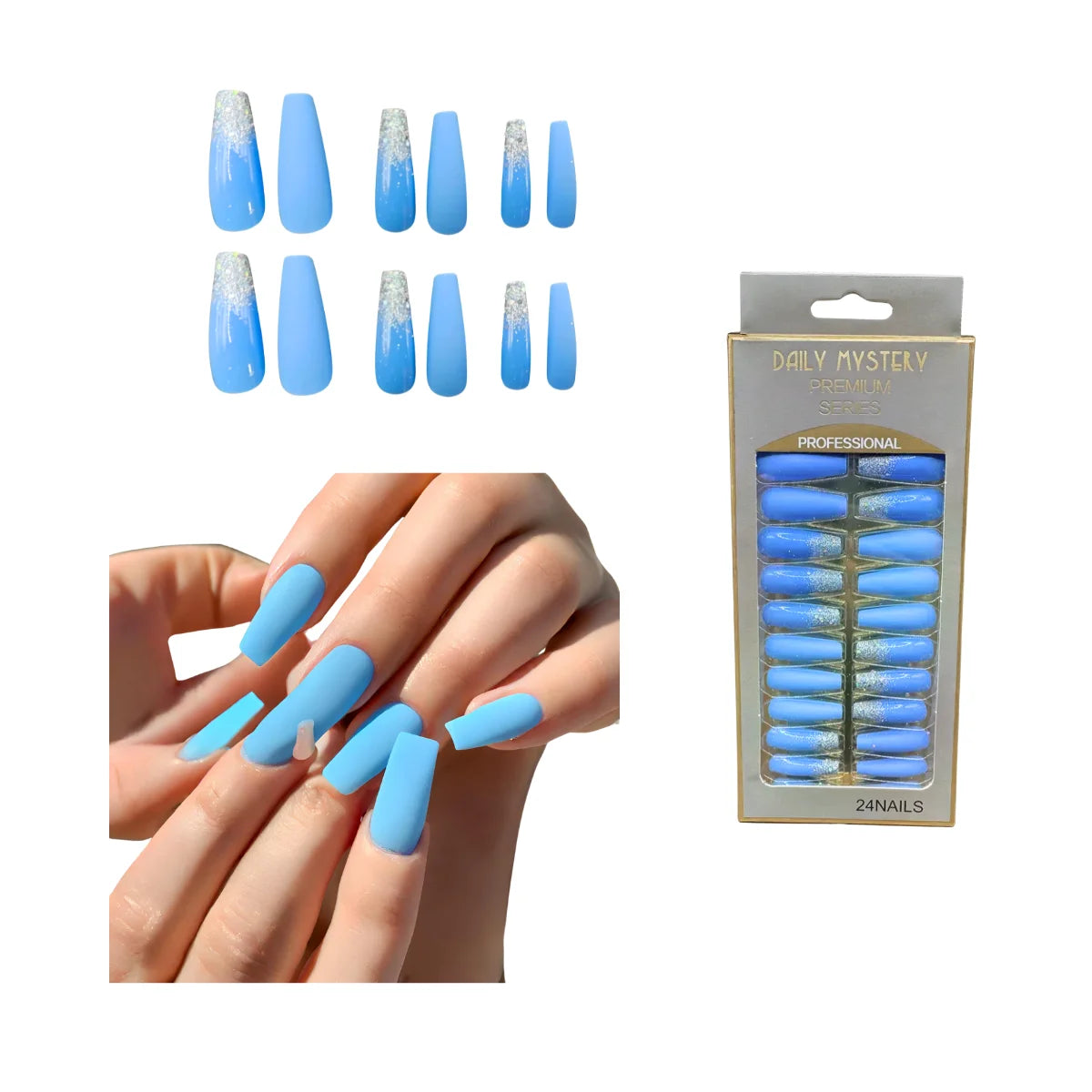 Set 24 Piezas Uñas Postizas Largas Nail fairy premium series