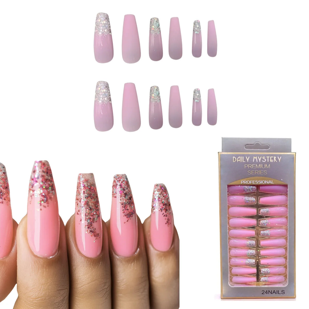 Set 24 Piezas Uñas Postizas Largas Nail fairy premium series