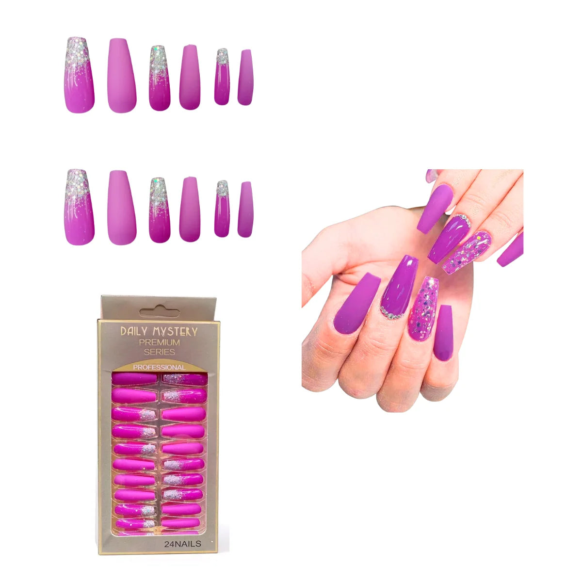 Set 24 Piezas Uñas Postizas Largas Nail fairy premium series