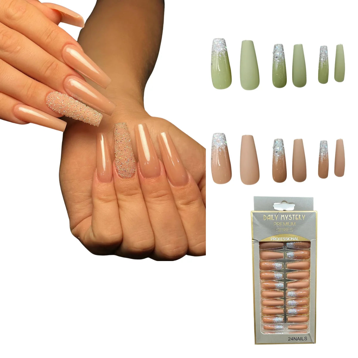 Set 24 Piezas Uñas Postizas Largas Nail fairy premium series