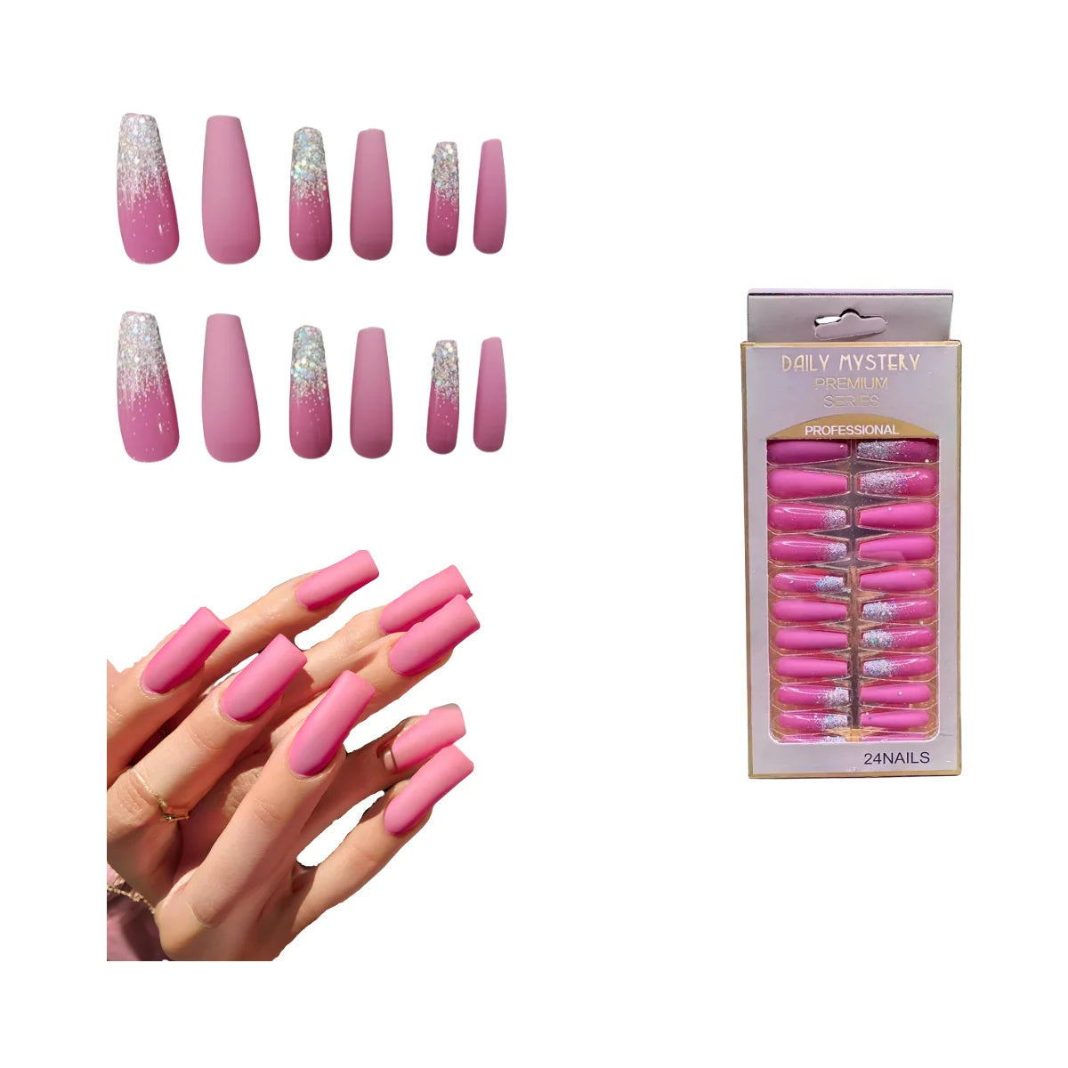 Set 24 Piezas Uñas Postizas Largas Nail fairy premium series