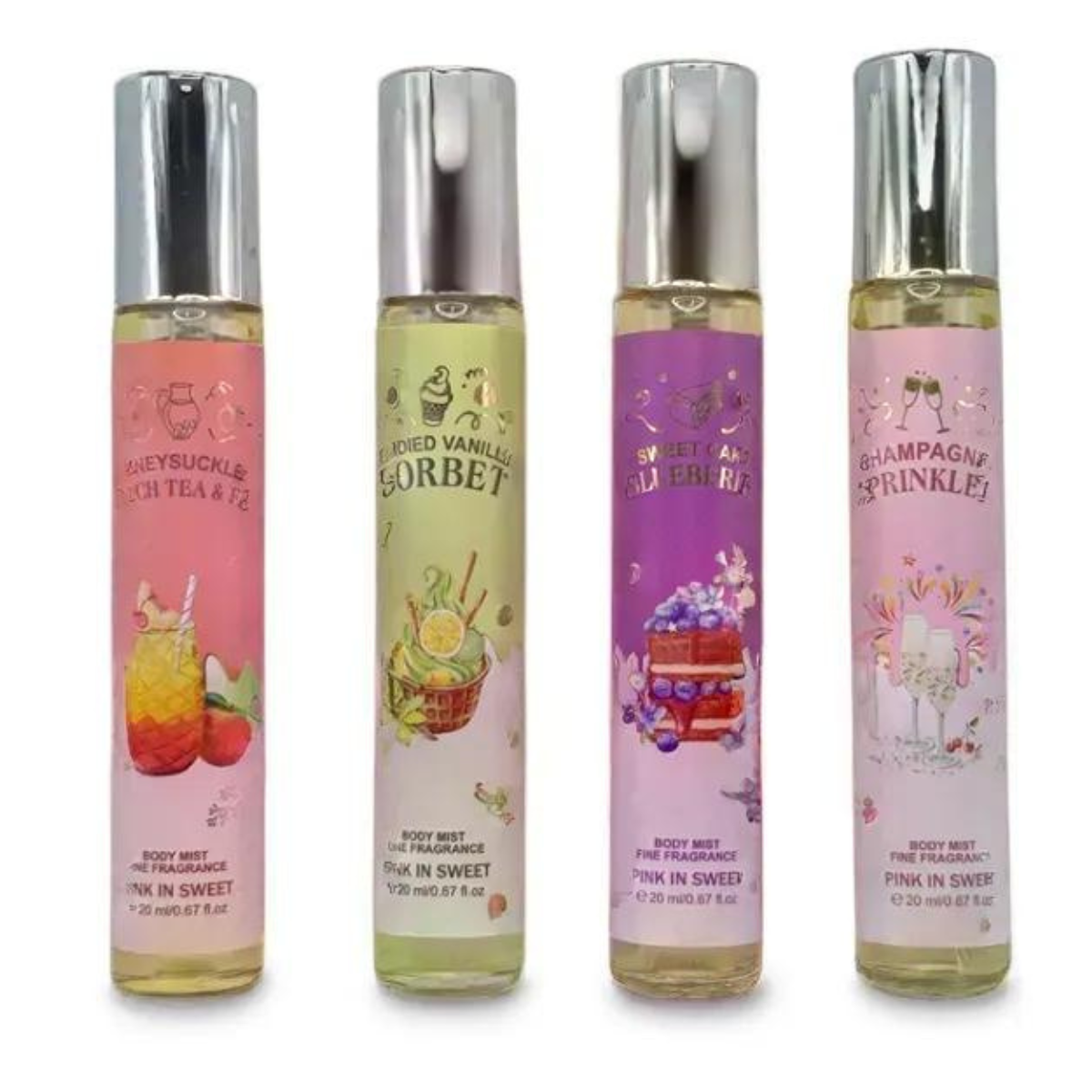 Set de 4 Perfumes 20 ml diferentes aromas, fragancias de bolsillo PINK IS SWEET